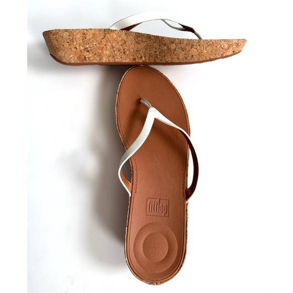 Fitflop Shoes - Fitflop Linny White Cork Wedge Flip Flops Thong Sandals Size 10